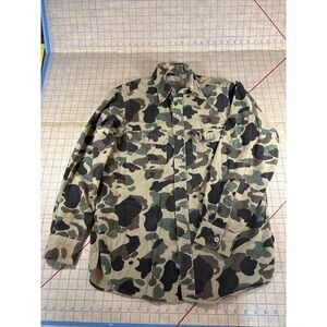 Vtg L.L. Bean Chamois Cloth Shirt Men's 15 Duck Hunter Camo Made in USA Flannel